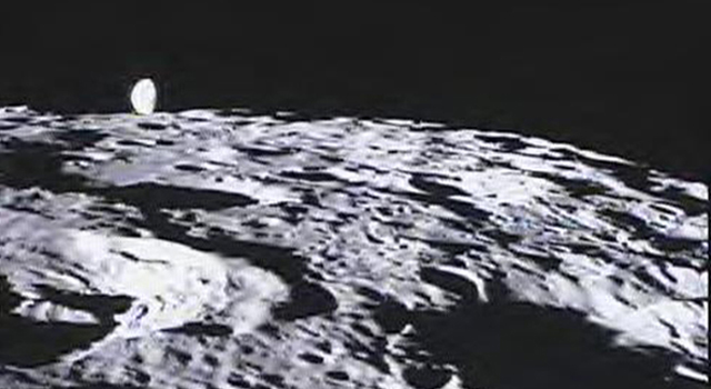 MoonKAM image of the lunar far side with Earth beyond